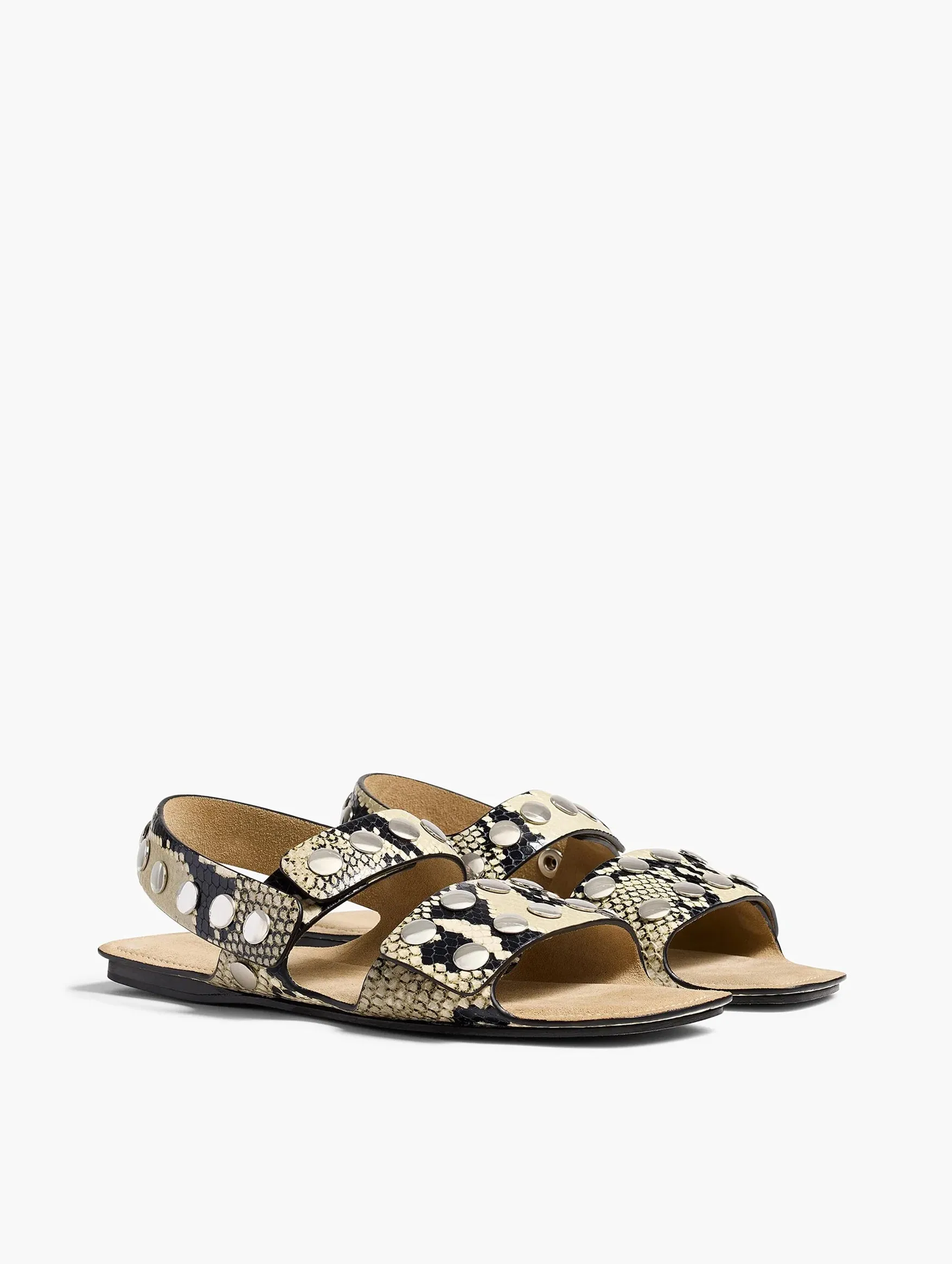 Boden Flat with Silver Studs in Natural Python