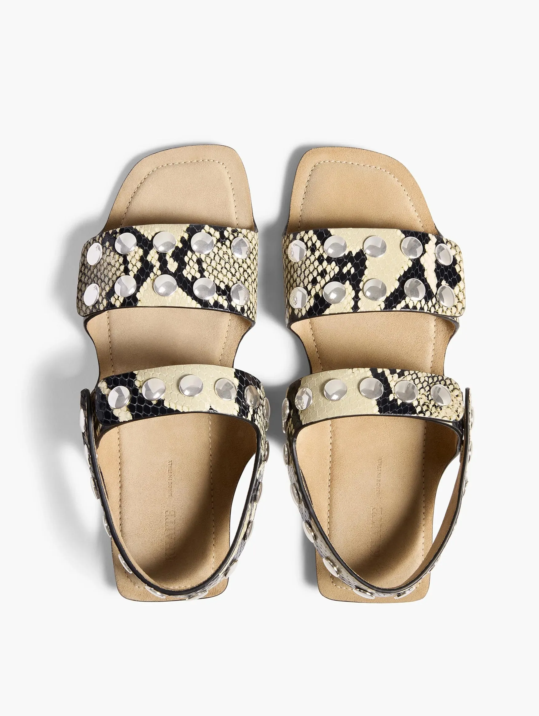 Boden Flat with Silver Studs in Natural Python