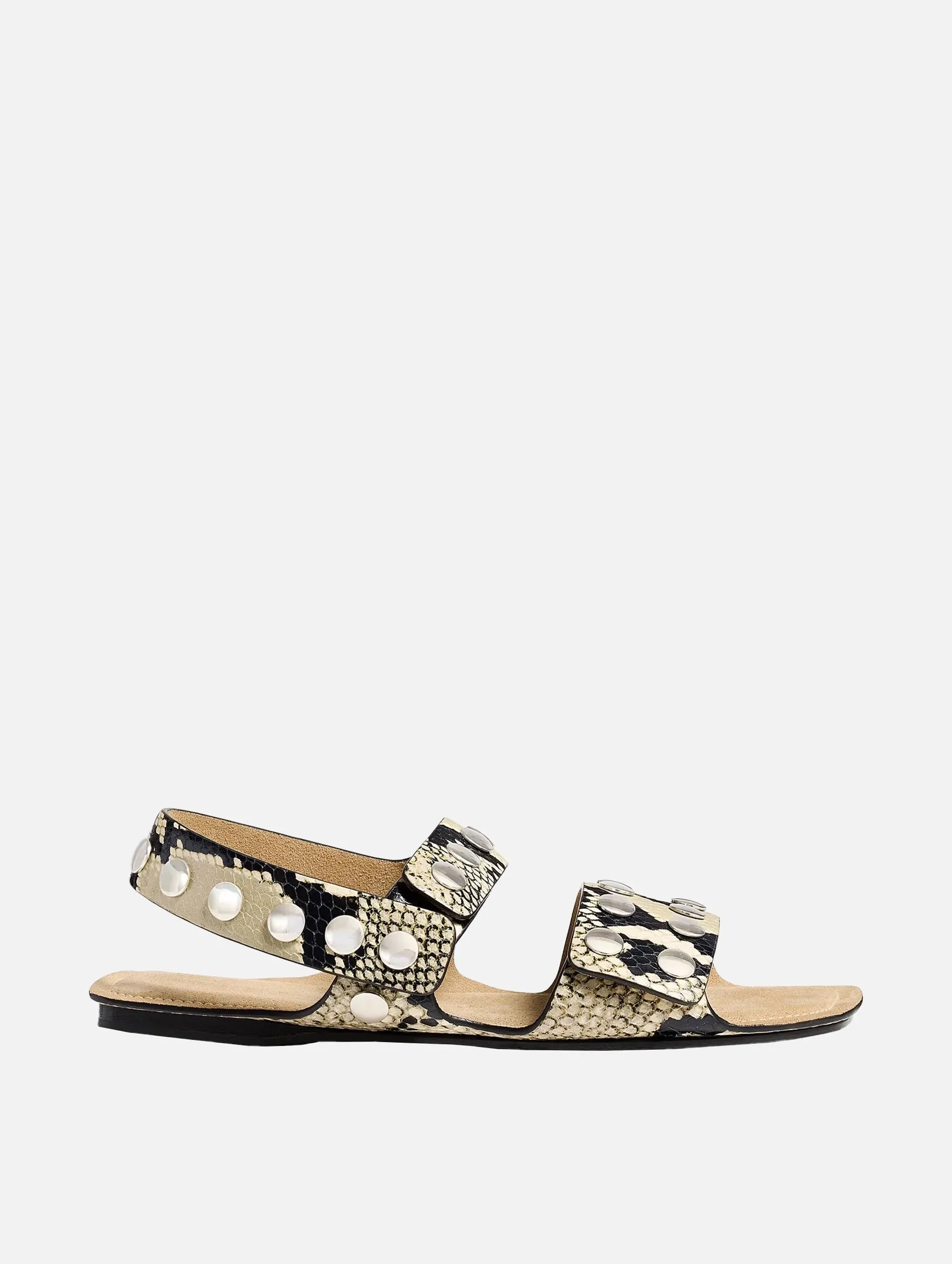 Boden Flat with Silver Studs in Natural Python