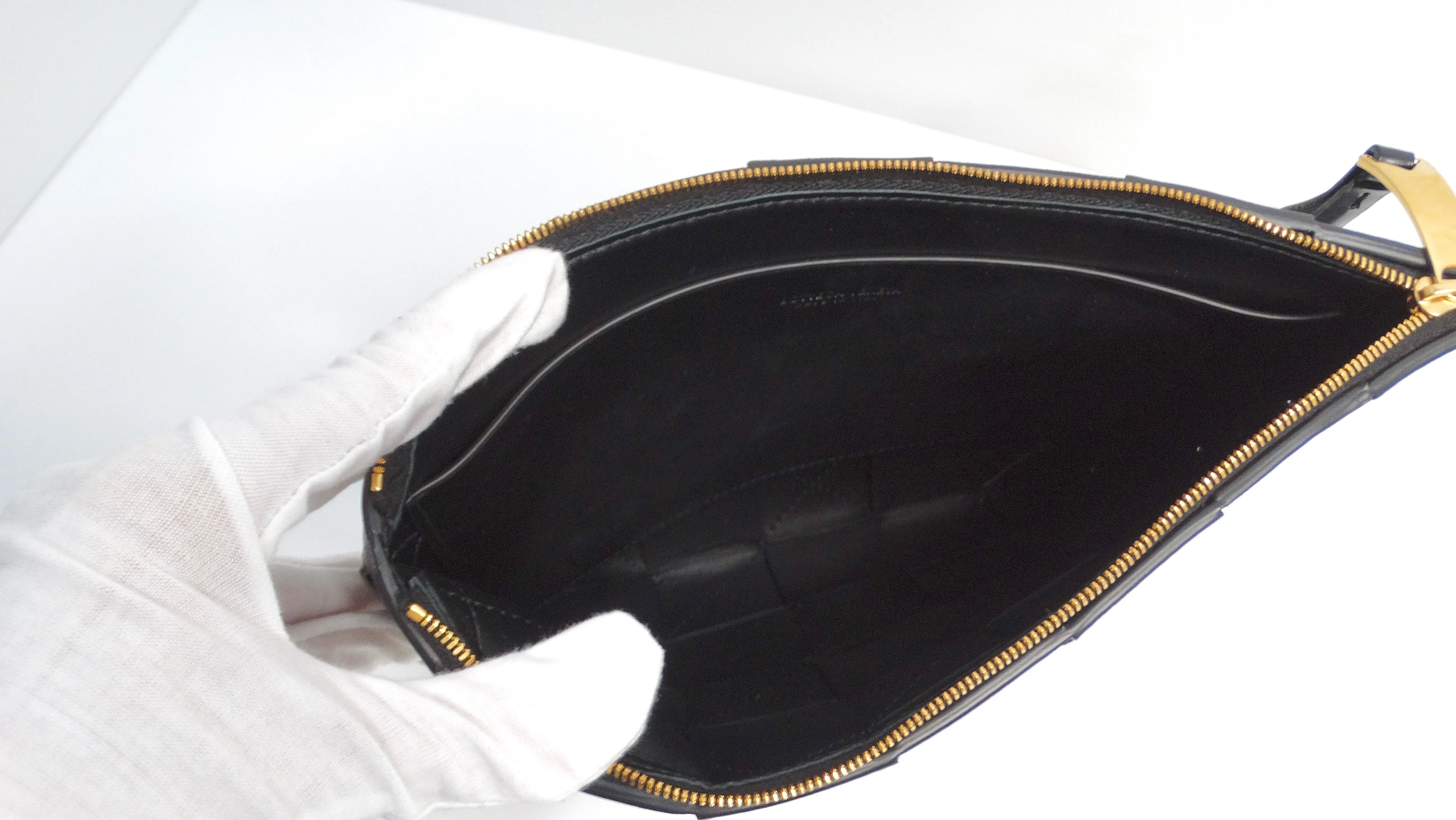 Bottega Veneta Black Intreccio Leather Wrist Pouch