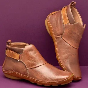 Chicvane Womens Solid Round Toe Flat Heel Velcro Closure Ankle Boots