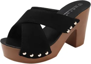 Chunky Block Heel Sandals Women Open Toe Square Toe Strappy Ankle Strap Comfortable Shoes