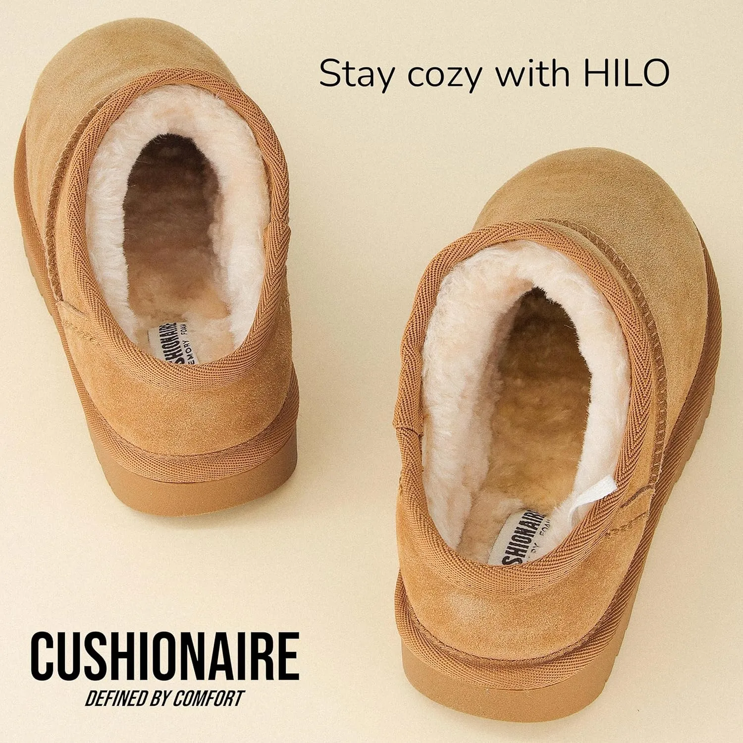 CUSHIONAIRE Women's Hilo 2 Premium Suede Slip-On House Slippers  Clog Slippers for Women, Memory Foam, Faux Shearling, Wide Widths Available