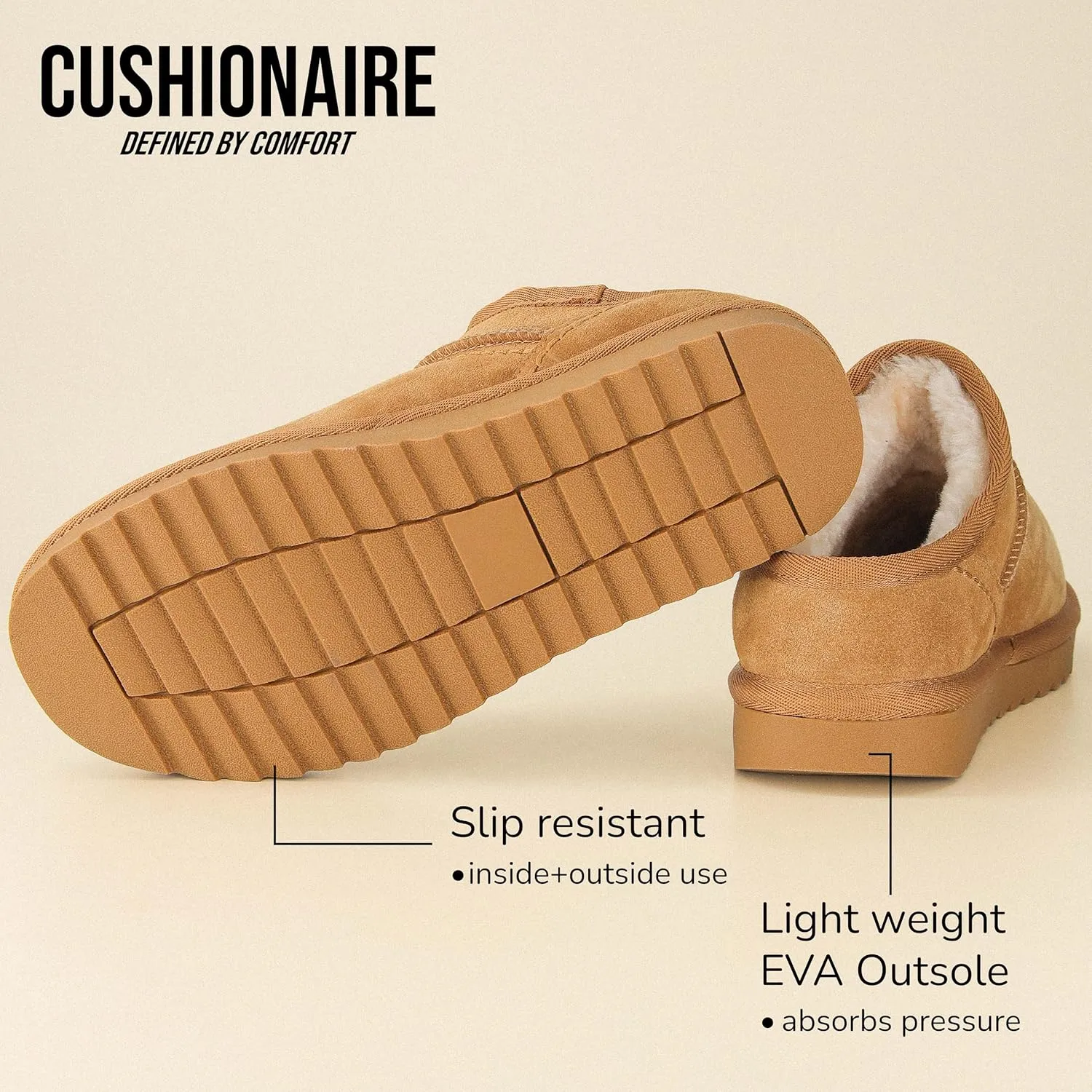 CUSHIONAIRE Women's Hilo 2 Premium Suede Slip-On House Slippers  Clog Slippers for Women, Memory Foam, Faux Shearling, Wide Widths Available
