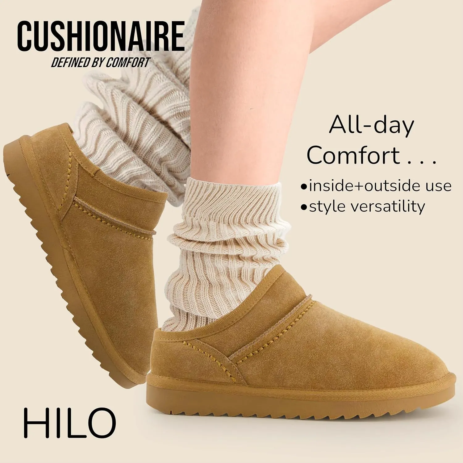 CUSHIONAIRE Women's Hilo 2 Premium Suede Slip-On House Slippers  Clog Slippers for Women, Memory Foam, Faux Shearling, Wide Widths Available