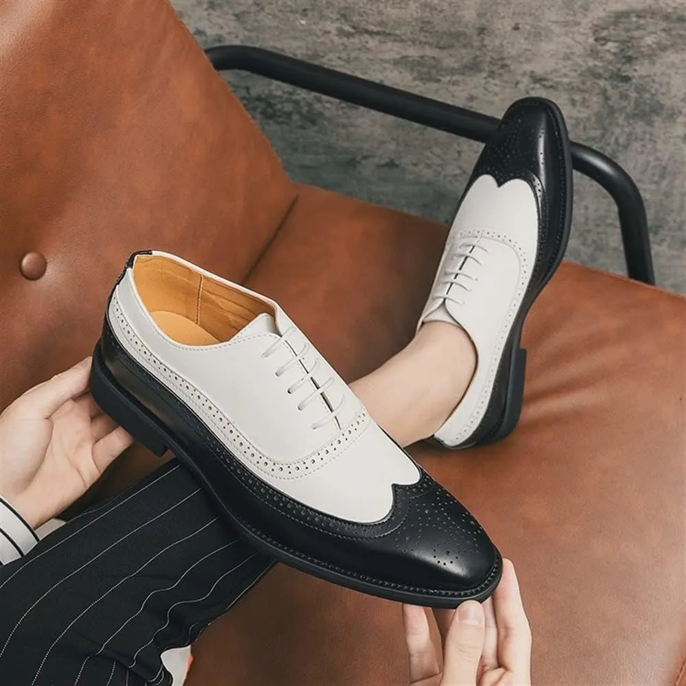 Dress Formal Shoes for Men Lace Up Two Tone Brogue Embossed Wing tip PU Leather Anti-Slip Block Heel Resistant Non Slip Rubber Sole Party Suitable for Many Occasions