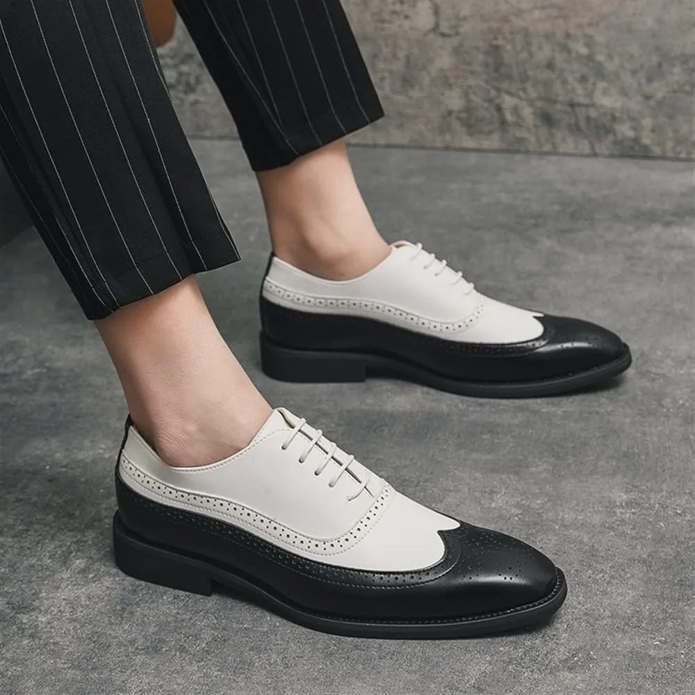 Dress Formal Shoes for Men Lace Up Two Tone Brogue Embossed Wing tip PU Leather Anti-Slip Block Heel Resistant Non Slip Rubber Sole Party Suitable for Many Occasions