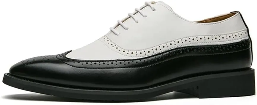 Dress Formal Shoes for Men Lace Up Two Tone Brogue Embossed Wing tip PU Leather Anti-Slip Block Heel Resistant Non Slip Rubber Sole Party Suitable for Many Occasions
