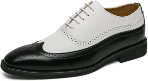 Dress Formal Shoes for Men Lace Up Two Tone Brogue Embossed Wing tip PU Leather Anti-Slip Block Heel Resistant Non Slip Rubber Sole Party Suitable for Many Occasions