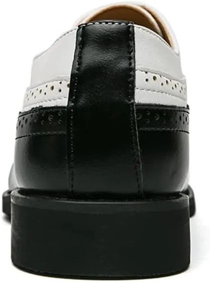 Dress Formal Shoes for Men Lace Up Two Tone Brogue Embossed Wing tip PU Leather Anti-Slip Block Heel Resistant Non Slip Rubber Sole Party Suitable for Many Occasions