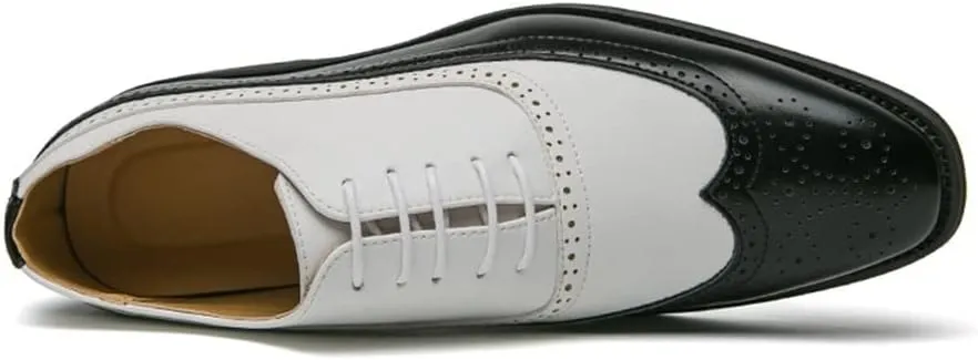 Dress Formal Shoes for Men Lace Up Two Tone Brogue Embossed Wing tip PU Leather Anti-Slip Block Heel Resistant Non Slip Rubber Sole Party Suitable for Many Occasions