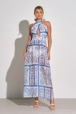 Elan Shir Halter Maxi Cover Up, Blue Cabos