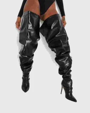 Elvera Ruched Leather Over The Knee Boots