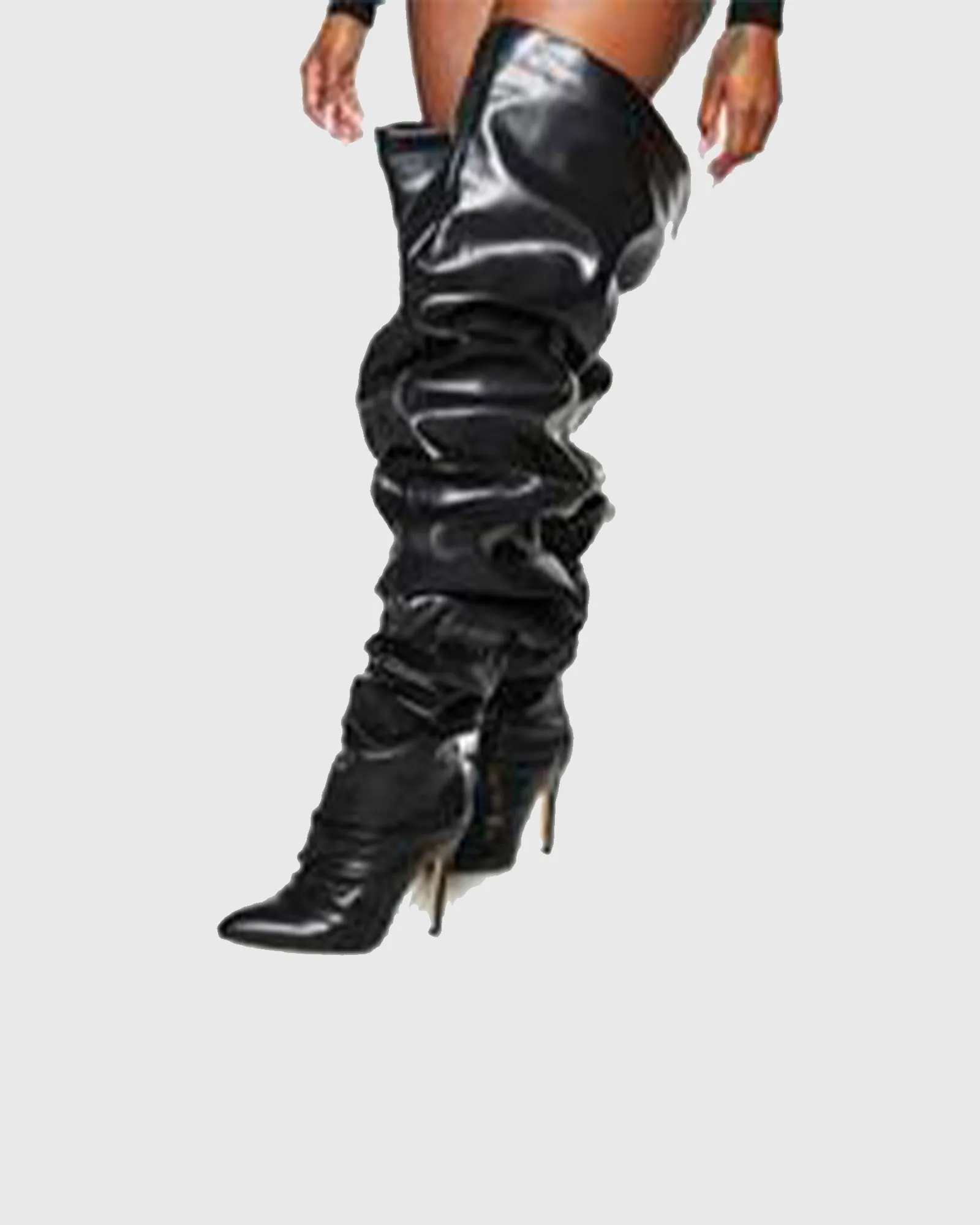 Elvera Ruched Leather Over The Knee Boots