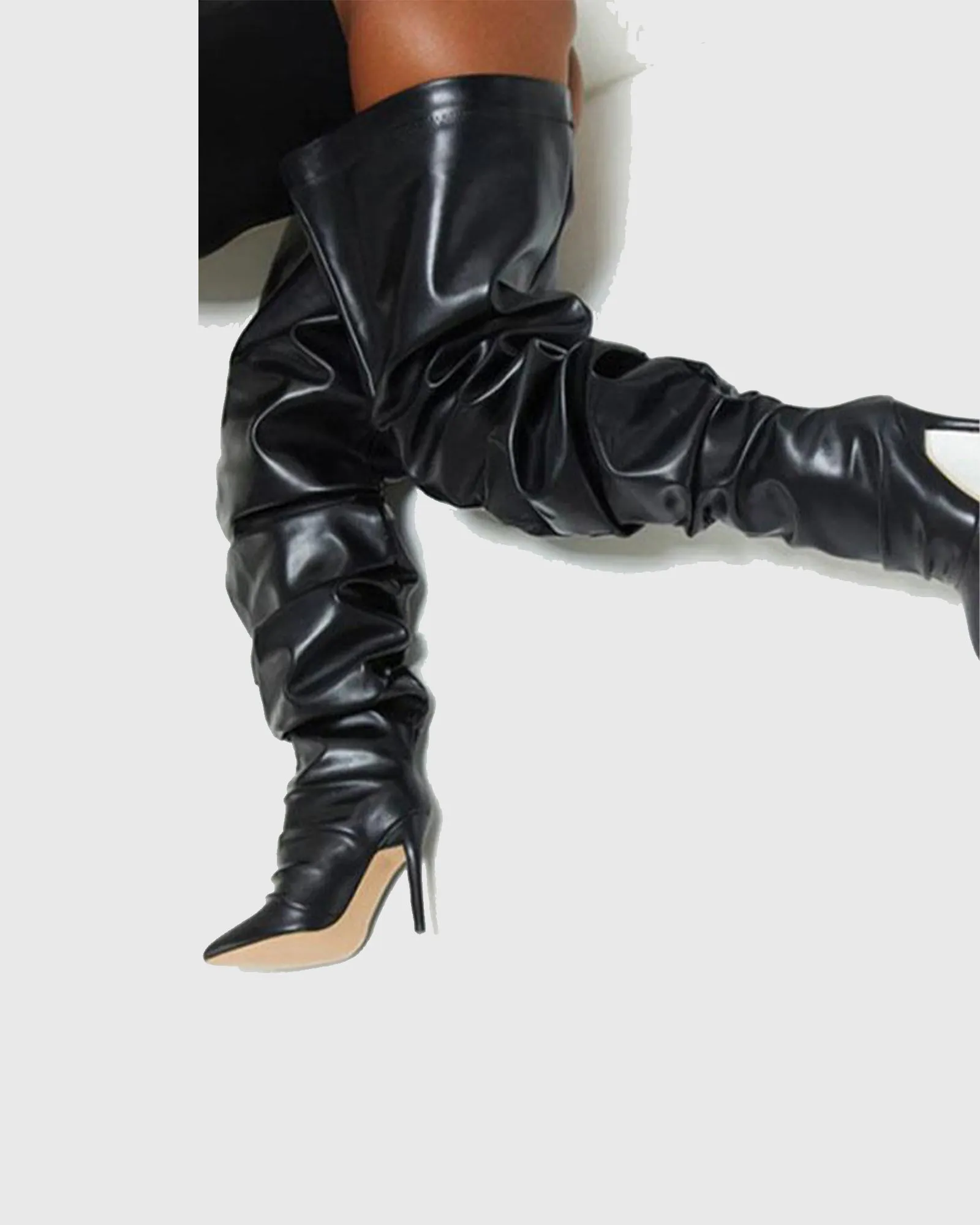 Elvera Ruched Leather Over The Knee Boots