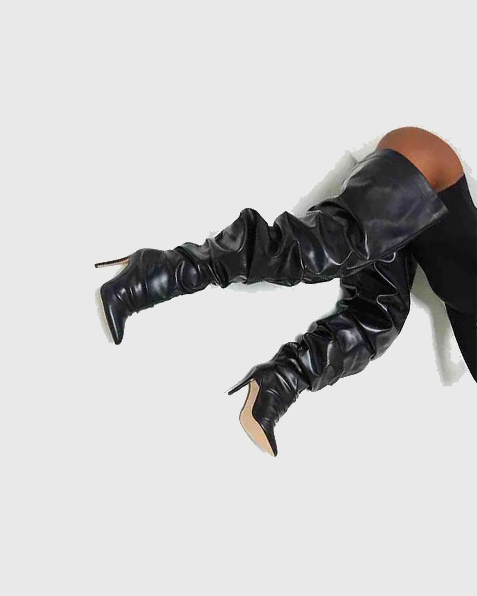 Elvera Ruched Leather Over The Knee Boots