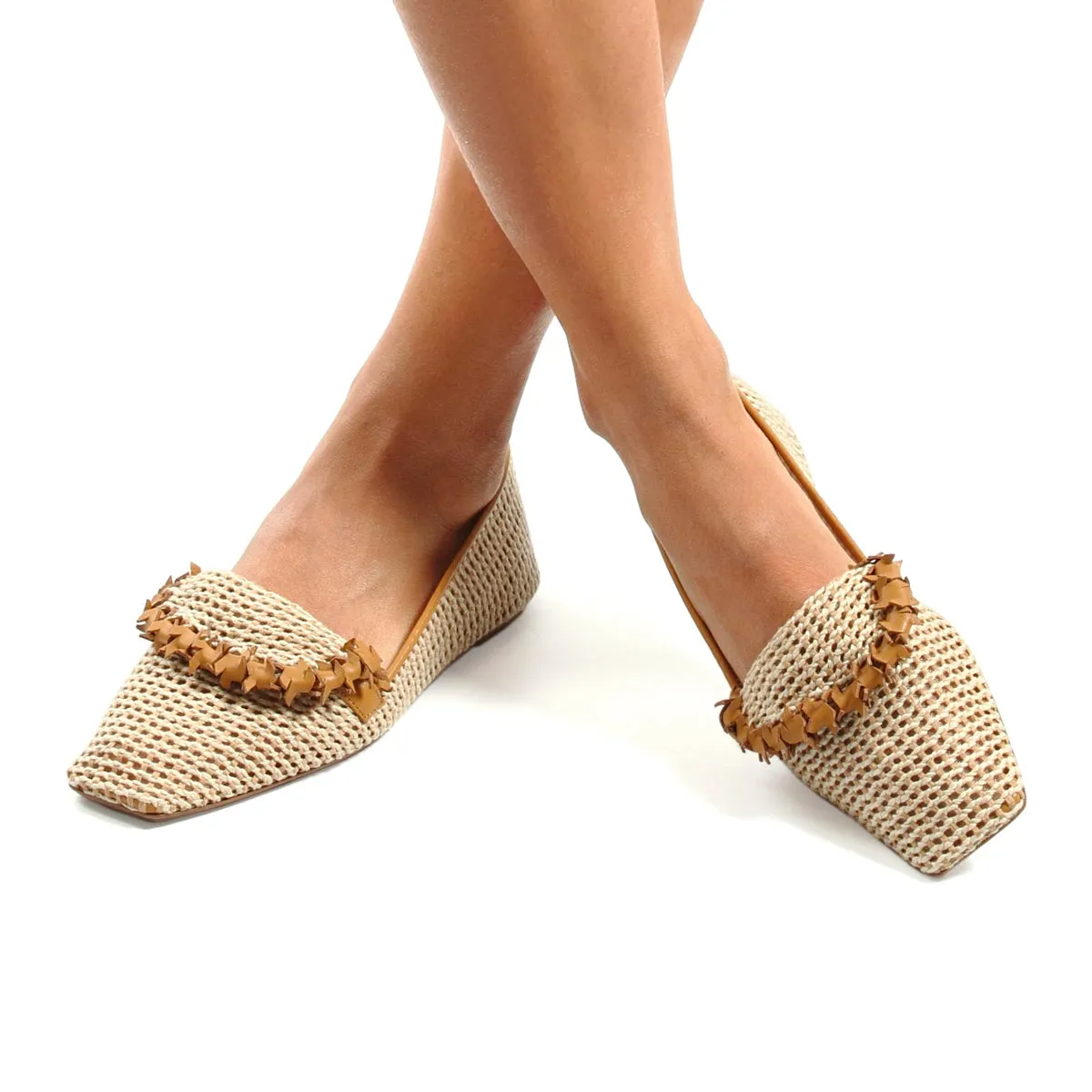 Flat Straw Mesh Ballet Flats