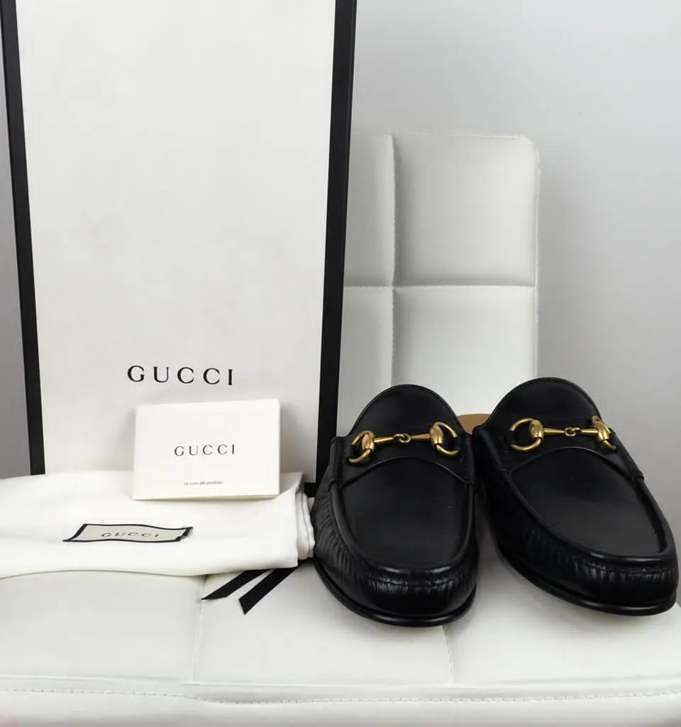 Gucci Men’s Kings Leather Slipper Slides With Buckle