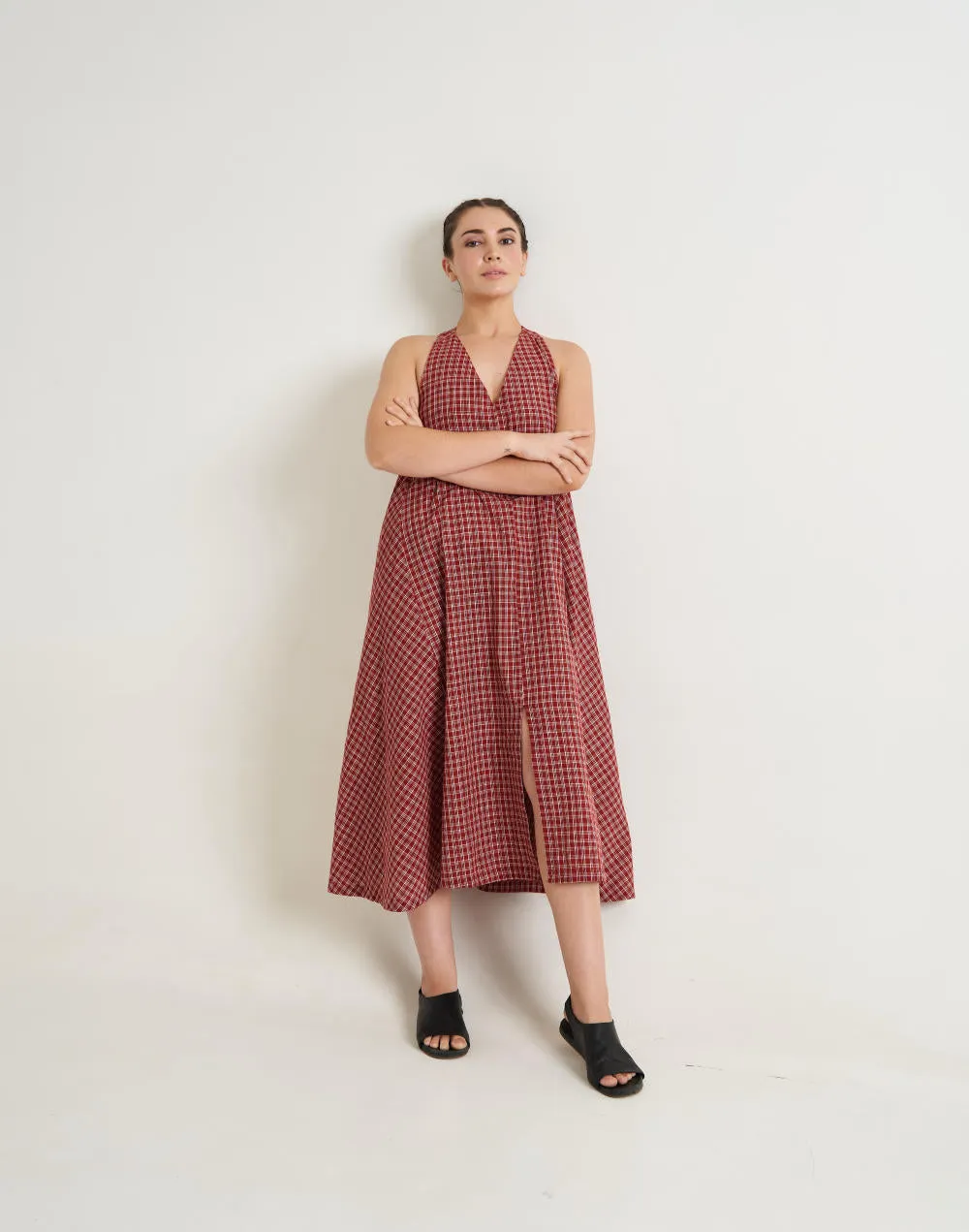 Halter neck gingham dress - Red checks
