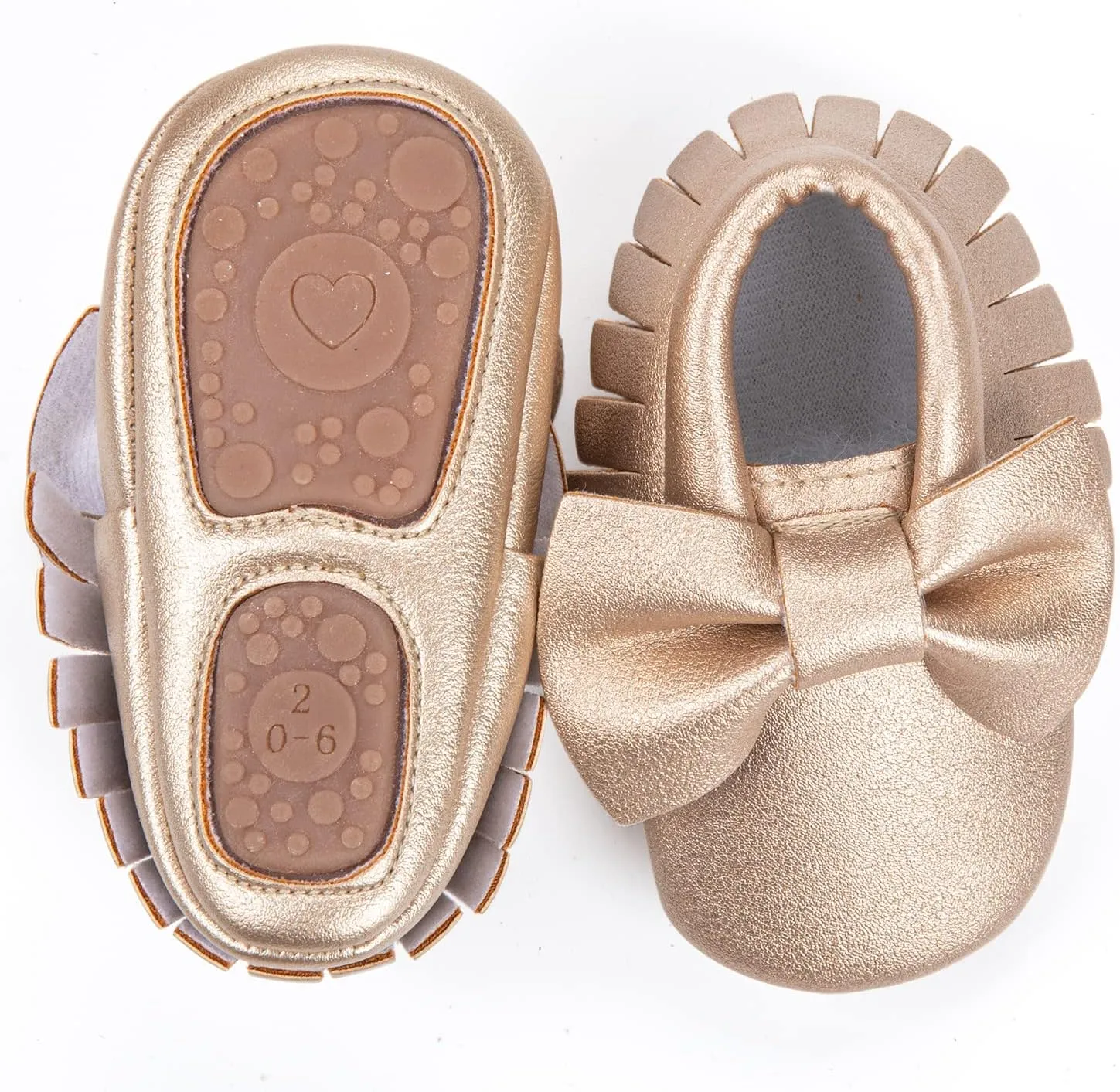HONGTEYA Baby Moccasins with Rubber Sole&Soft Sole - Flower Print PU Leather Tassel Bow Girls Ballet Dress Shoes for Toddler