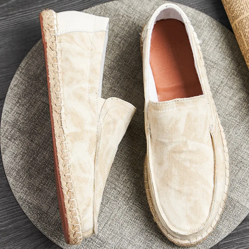 Jinquedai Mens Espadrilles Summer Fashion Breathable Flats Men Slip on Shoes Men Loafers  Men Canvas Shoes Fisherman Driving Footwear