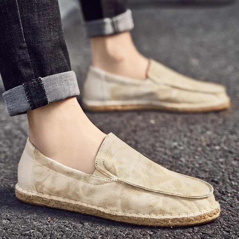 Jinquedai Mens Espadrilles Summer Fashion Breathable Flats Men Slip on Shoes Men Loafers  Men Canvas Shoes Fisherman Driving Footwear