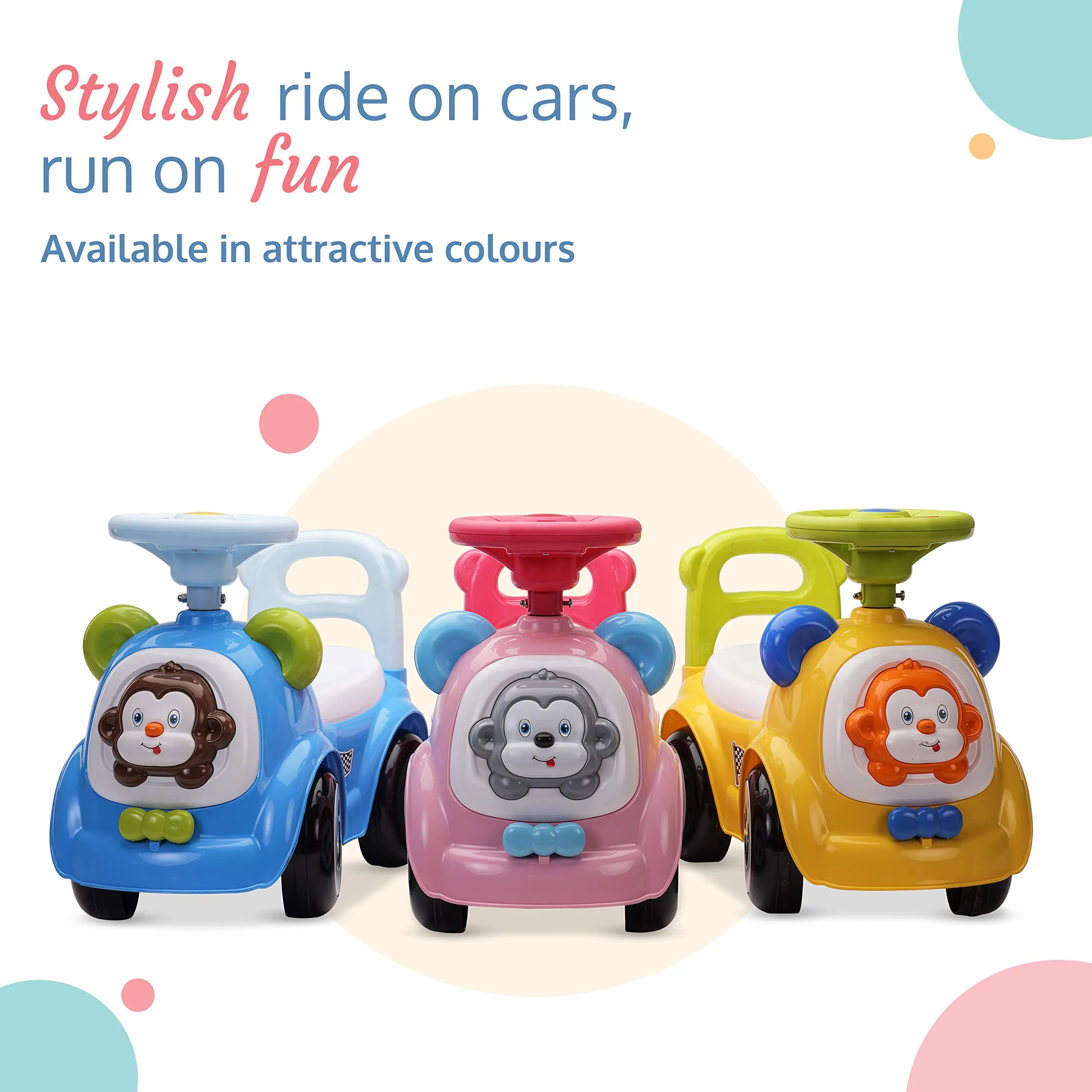 LuvLap Sunny Ride on & Car for Kids with Music & Horn Steering, Push Car for Baby with Backrest, Safety Guard, Under Seat Storage & Big Wheels, Ride on for Kids 1 to 3 Years Upto 25 Kgs (Pink)