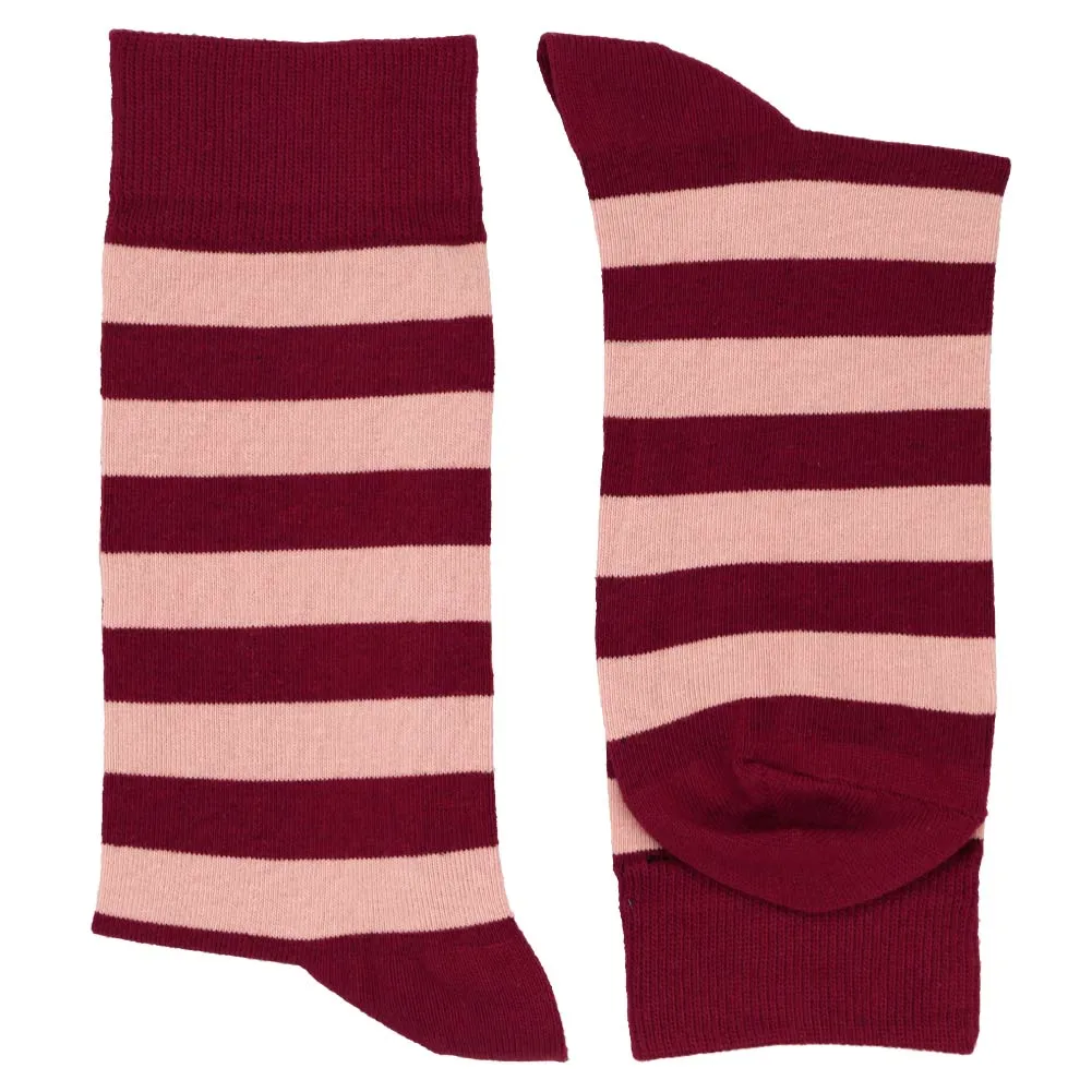 Men's Blush Pink and Burgundy Striped Socks