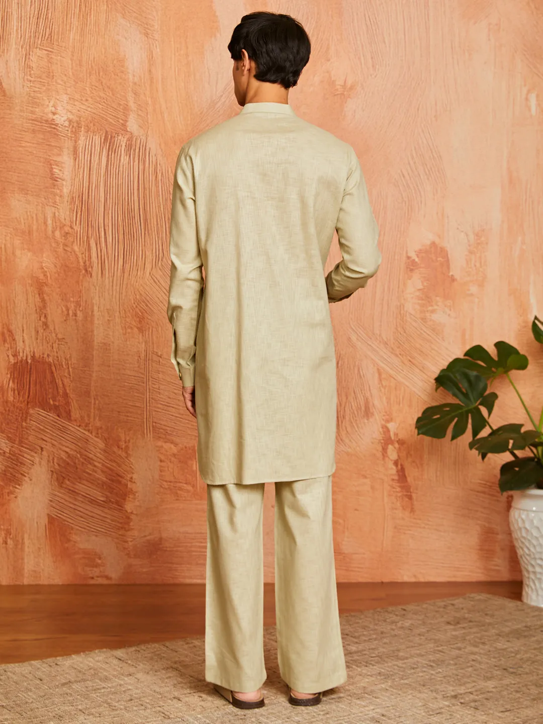 Men's Mint Green Cotton Slub Kurta and Pyjama Set