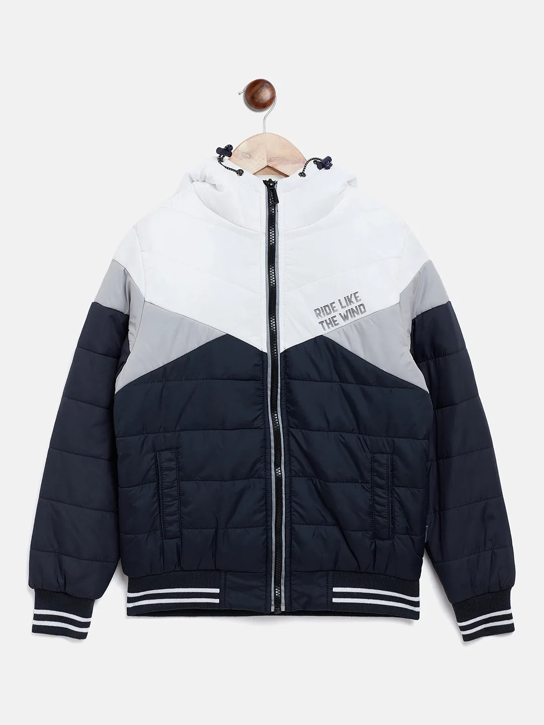 Navy Blue Colorblocked Padded Jacket