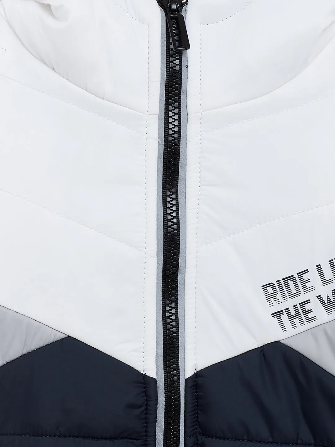 Navy Blue Colorblocked Padded Jacket