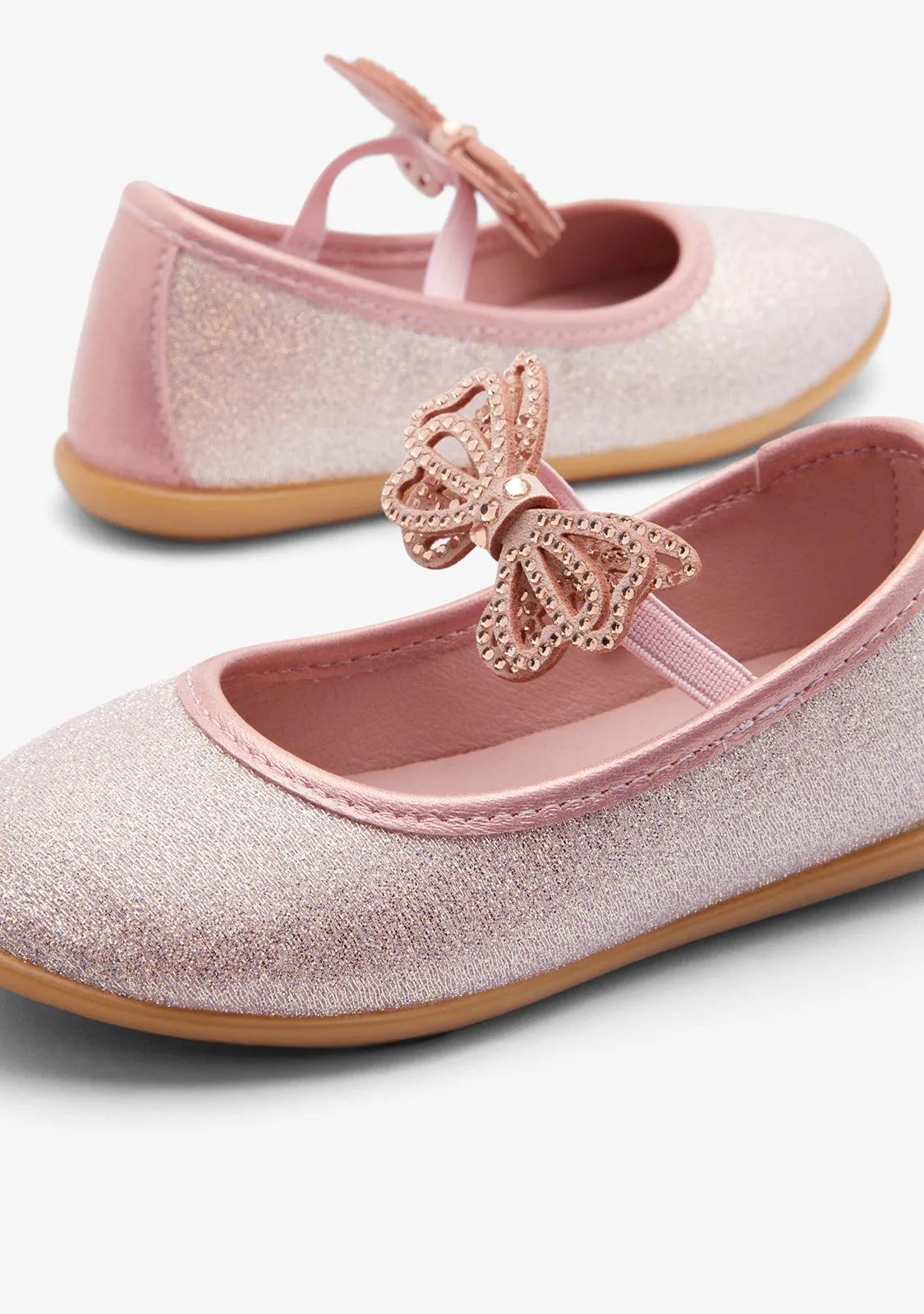 Pink Butterfly Strip Ballerinas