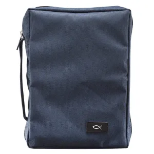 Polyester Canvas with Fish Badge in Navy Bible Cover