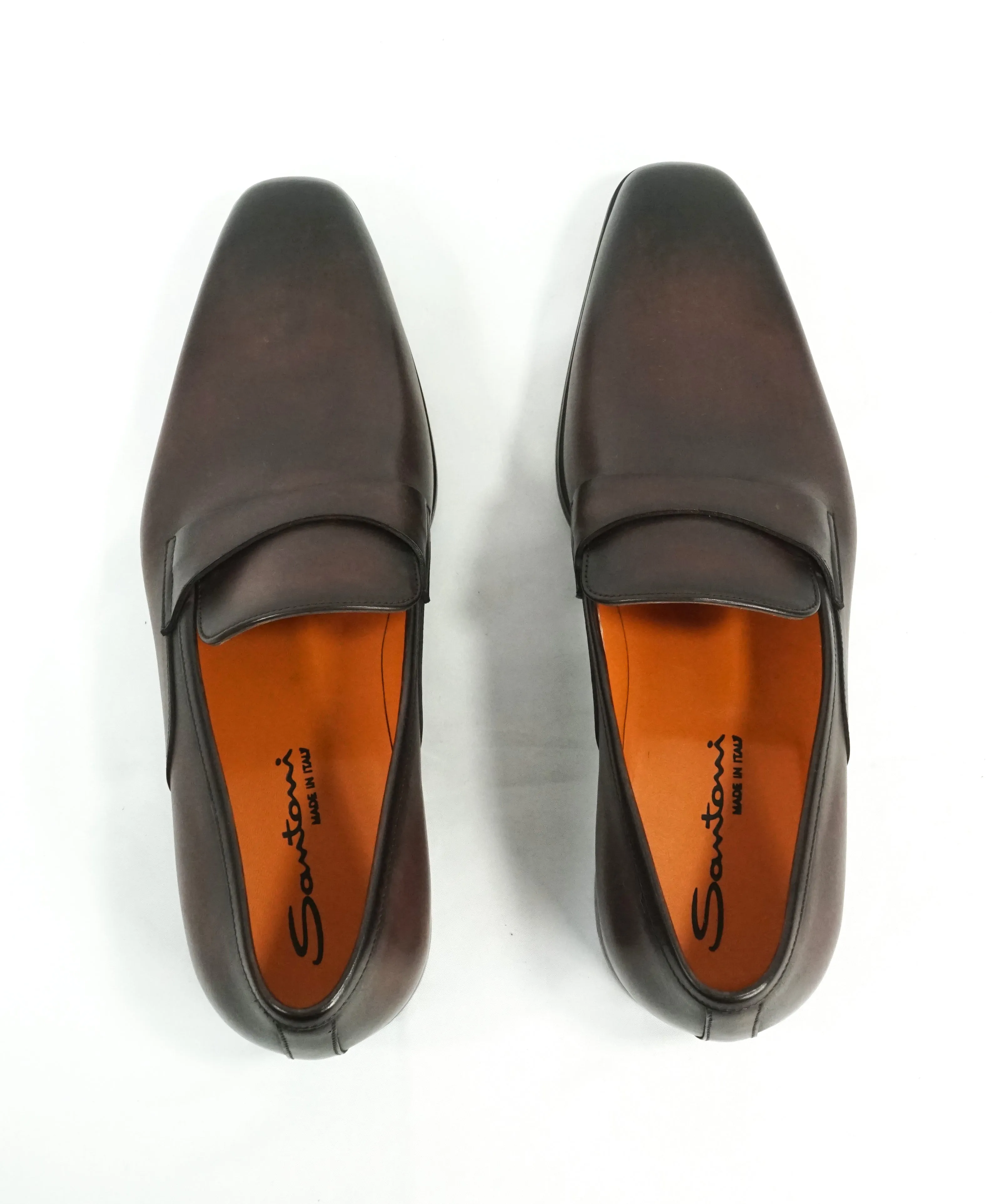 SANTONI - Sleek Plain Vamp Leather Loafers W Iconic Orange Sole - 8