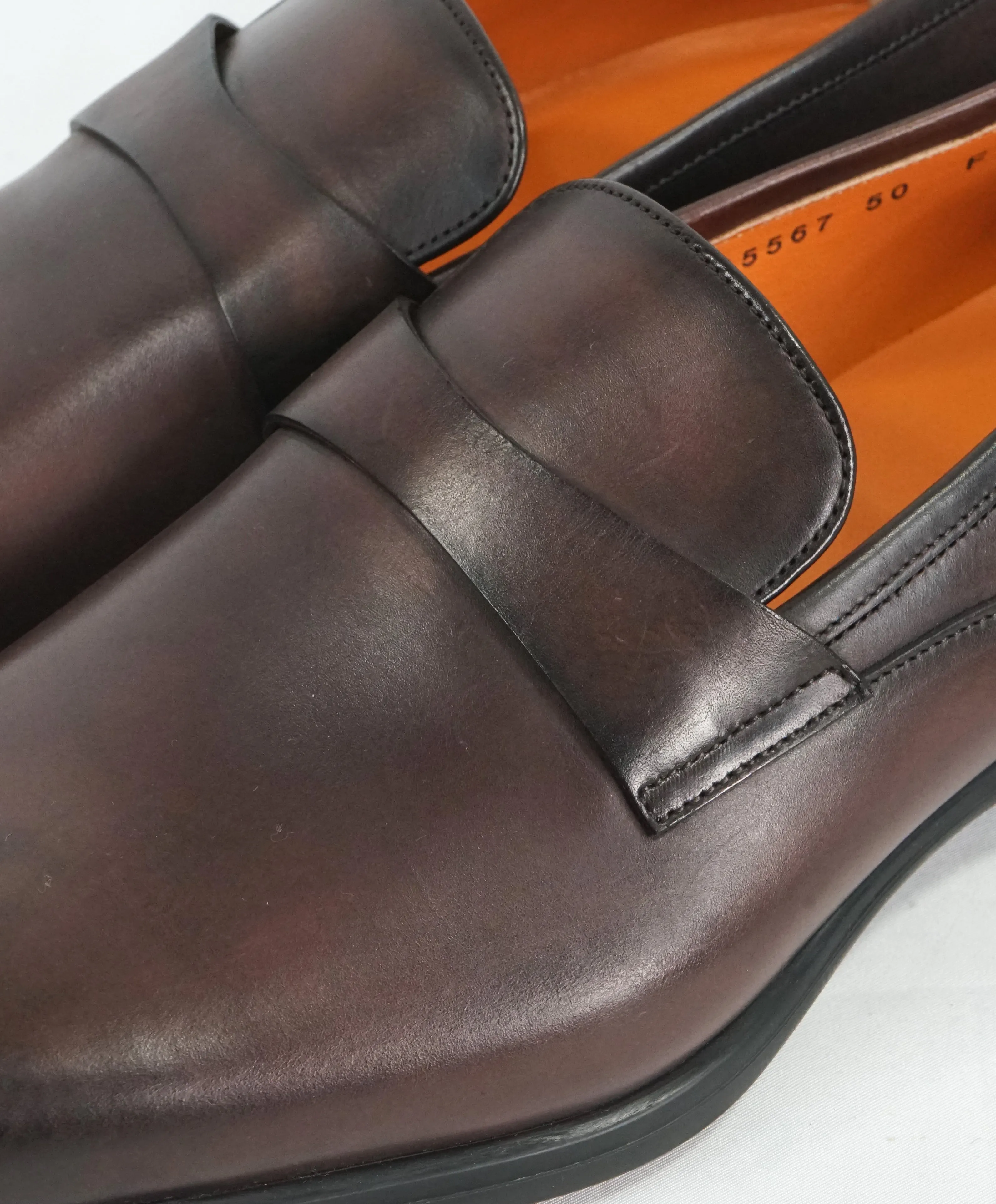 SANTONI - Sleek Plain Vamp Leather Loafers W Iconic Orange Sole - 8