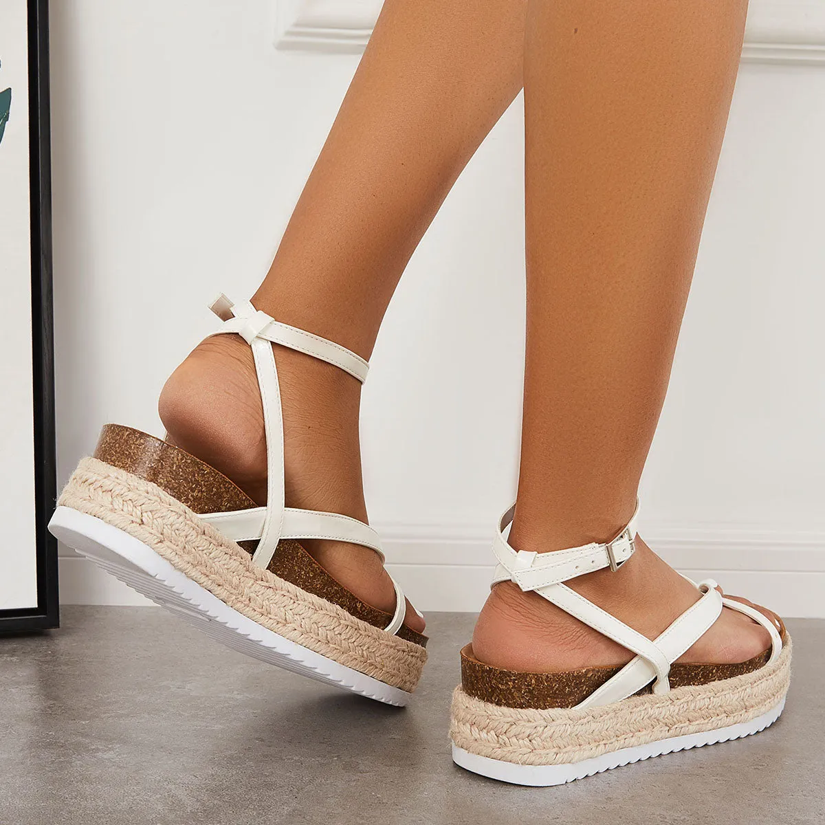 Sohiwoo  Women Espadrilles Platform Sandals Casual Daily Comfy Summer Sandals