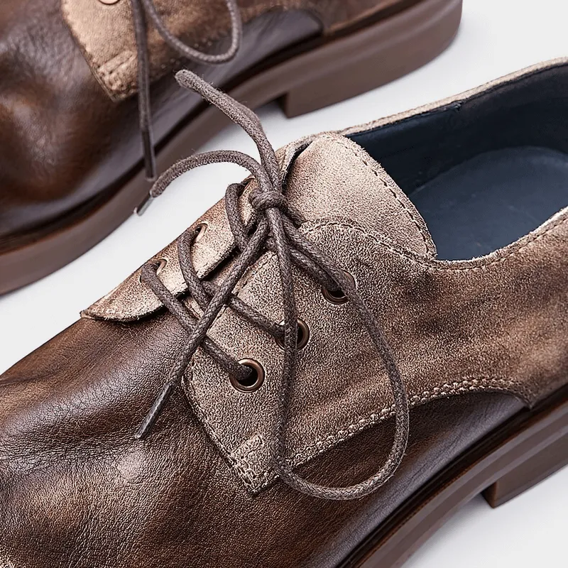 Stylish Lace-Up Cowhide Cowboy Shoes / Casual Round Toe Soft Shoes for Men