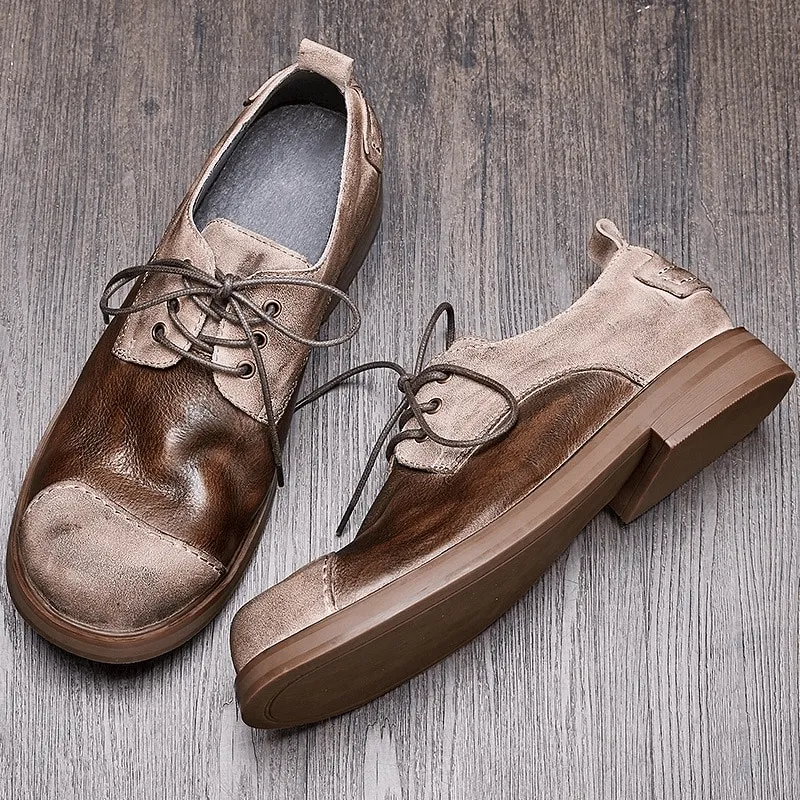 Stylish Lace-Up Cowhide Cowboy Shoes / Casual Round Toe Soft Shoes for Men