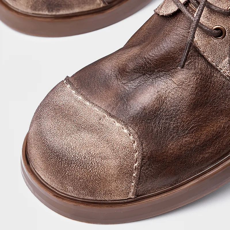 Stylish Lace-Up Cowhide Cowboy Shoes / Casual Round Toe Soft Shoes for Men