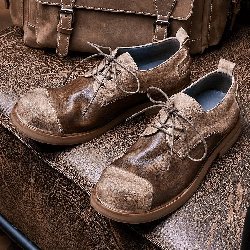 Stylish Lace-Up Cowhide Cowboy Shoes / Casual Round Toe Soft Shoes for Men