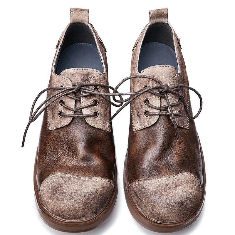 Stylish Lace-Up Cowhide Cowboy Shoes / Casual Round Toe Soft Shoes for Men