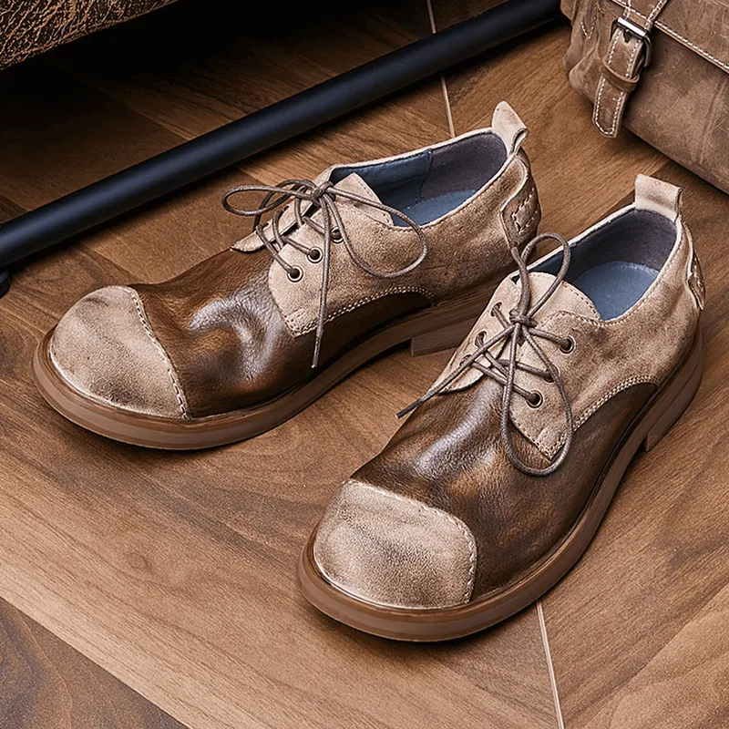 Stylish Lace-Up Cowhide Cowboy Shoes / Casual Round Toe Soft Shoes for Men
