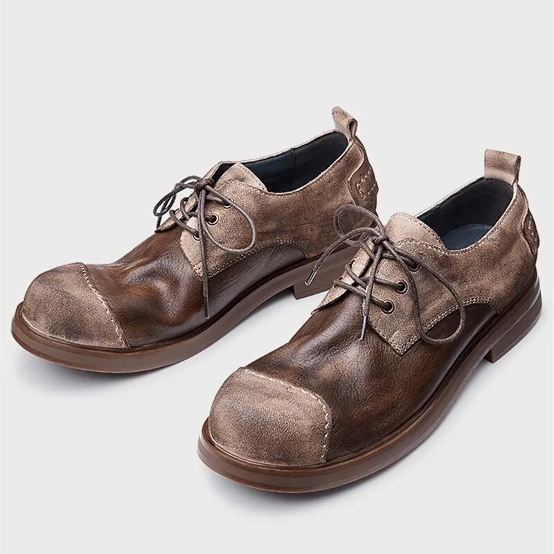 Stylish Lace-Up Cowhide Cowboy Shoes / Casual Round Toe Soft Shoes for Men