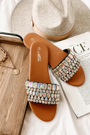 Svetlana Slip-On Gemstone Sandals (Black)