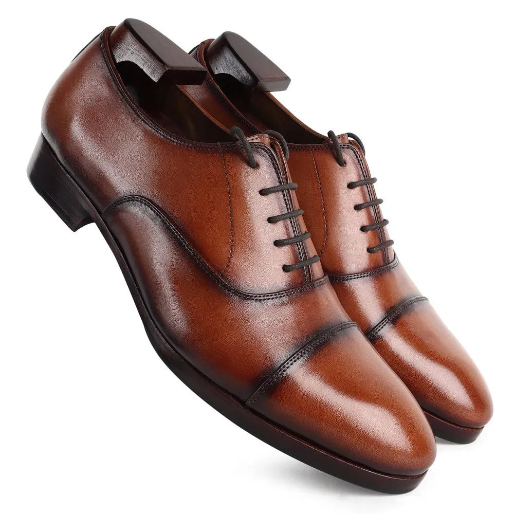 Tan Mirror Glossed Patina Classic Captoe Oxfords Reamstered