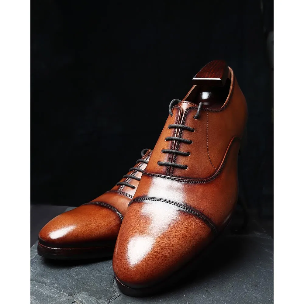 Tan Mirror Glossed Patina Classic Captoe Oxfords Reamstered