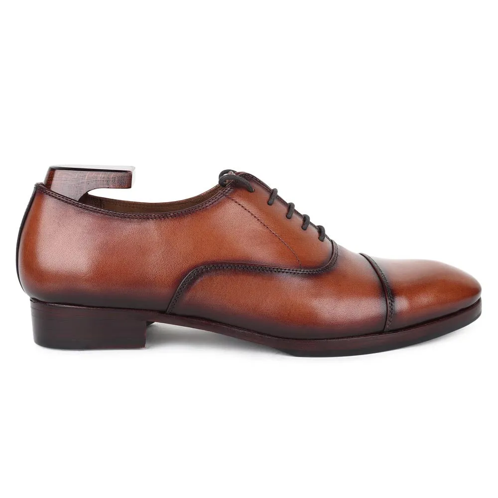 Tan Mirror Glossed Patina Classic Captoe Oxfords Reamstered