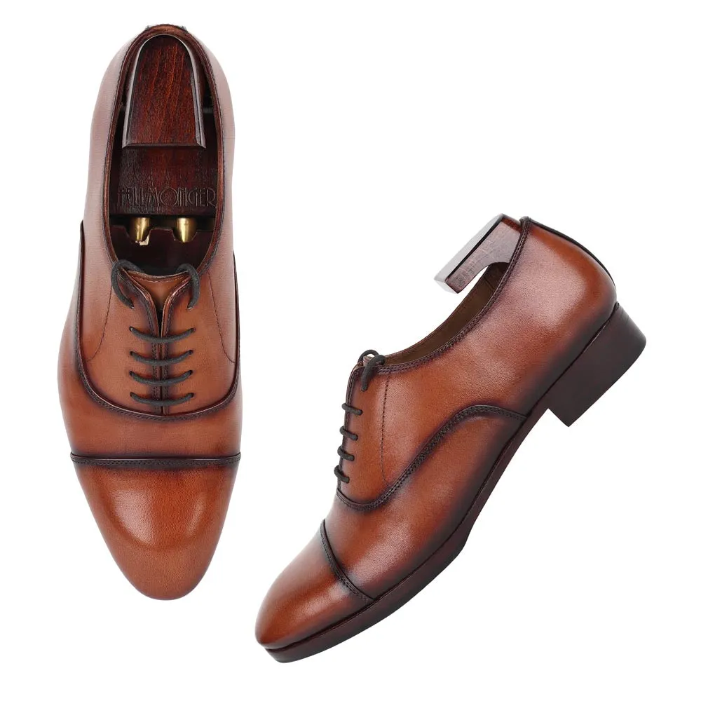 Tan Mirror Glossed Patina Classic Captoe Oxfords Reamstered