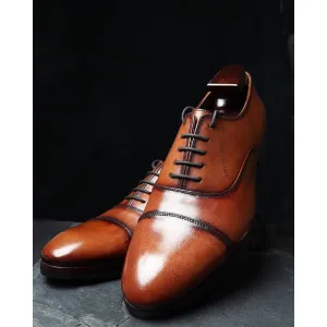 Tan Mirror Glossed Patina Classic Captoe Oxfords Reamstered