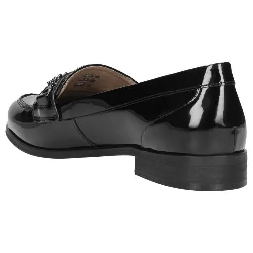 Wojas Women's Classic Black Patent Leather Loafers with Chain | 4601231